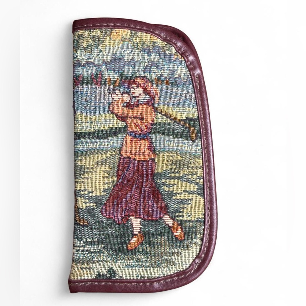 Vintage Golf Tapestry Glasses Holder Golfer Scene Case